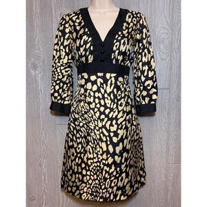 Milly Black Tan Animal Print Silk Dress 2 NWT $375